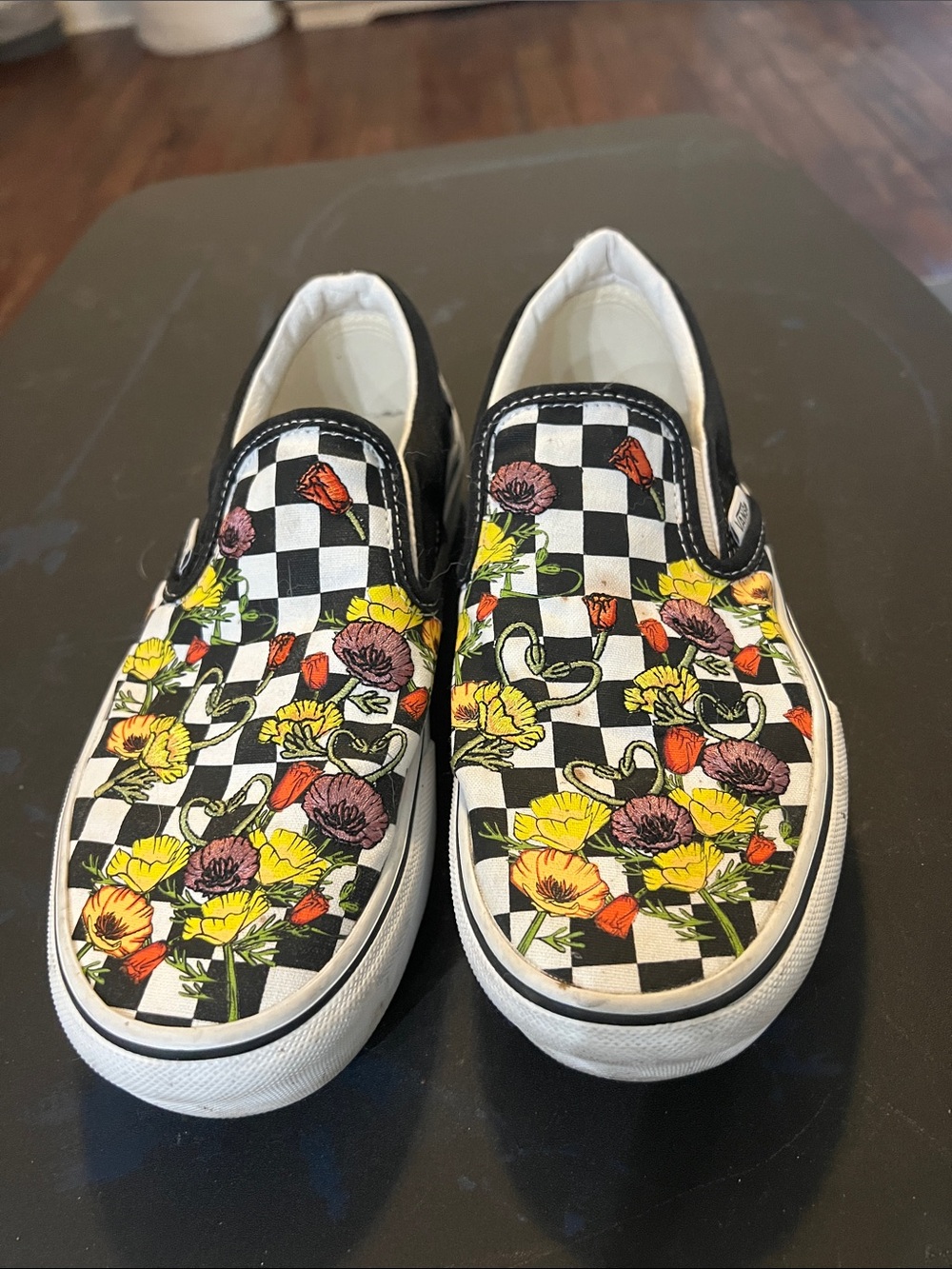 Vans poppy checkerboard platform Slip-Ons Floral Print used - Picture 2 of 12